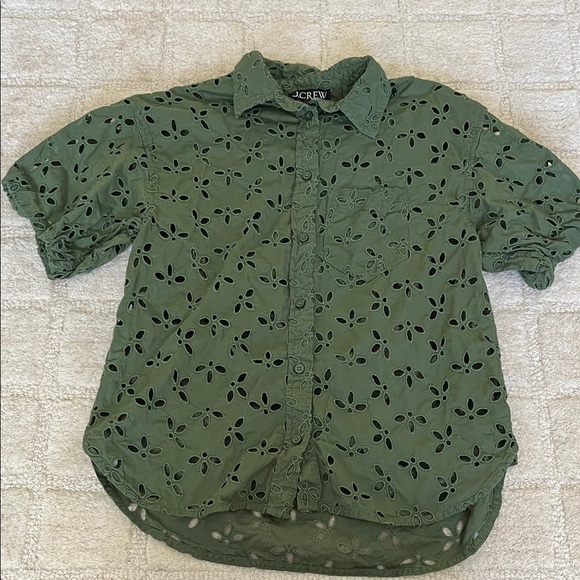J. Crew Olive Eyelet Spring Garden Top Button Down Shirt - Picture 3 of 9